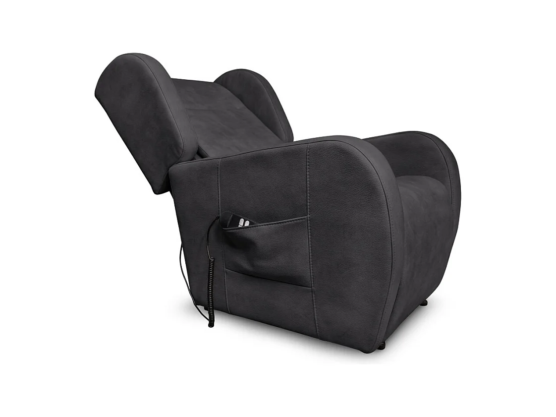 Fauteuil de relaxation Lise électrique et releveur en tissu imitation cuir - Gris anthracite - L78 x 102 x 113cm - Loungitude