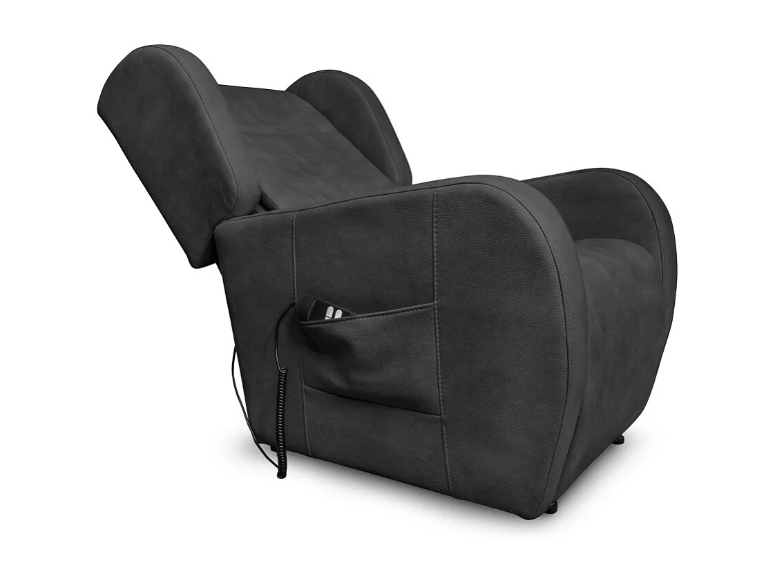 Fauteuil de relaxation Lise électrique et releveur en tissu imitation cuir - Gris anthracite - L78 x 102 x 113cm - Loungitude