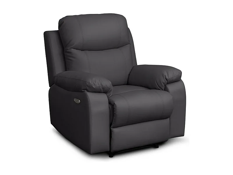 Fauteuil de relaxation manuel Bona en tissu imitation cuir - Gris anthracite - L97 x 90 x 100cm - Loungitude