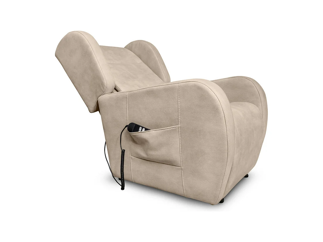 Fauteuil de relaxation Lise électrique et releveur en tissu imitation cuir - Beige - L78 x 102 x 113cm - Loungitude