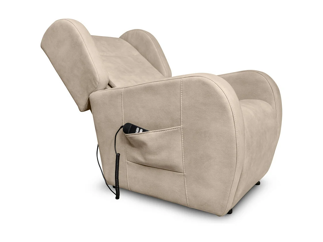 Fauteuil de relaxation Lise électrique et releveur en tissu imitation cuir - Beige - L78 x 102 x 113cm - Loungitude