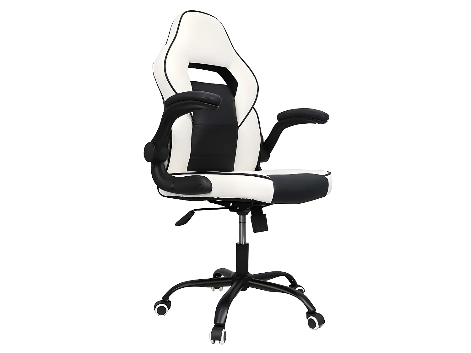 Sillon Gamer Blanco Negro Modelo Kart Giratorio Con Ruedas