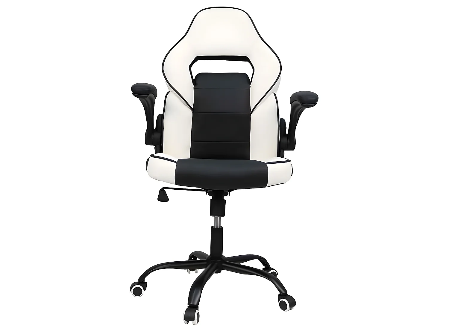 Sillon Gamer Blanco Negro Modelo Kart Giratorio Con Ruedas
