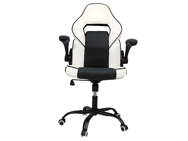 Sillon Gamer Blanco Negro Modelo Kart Giratorio Con Ruedas