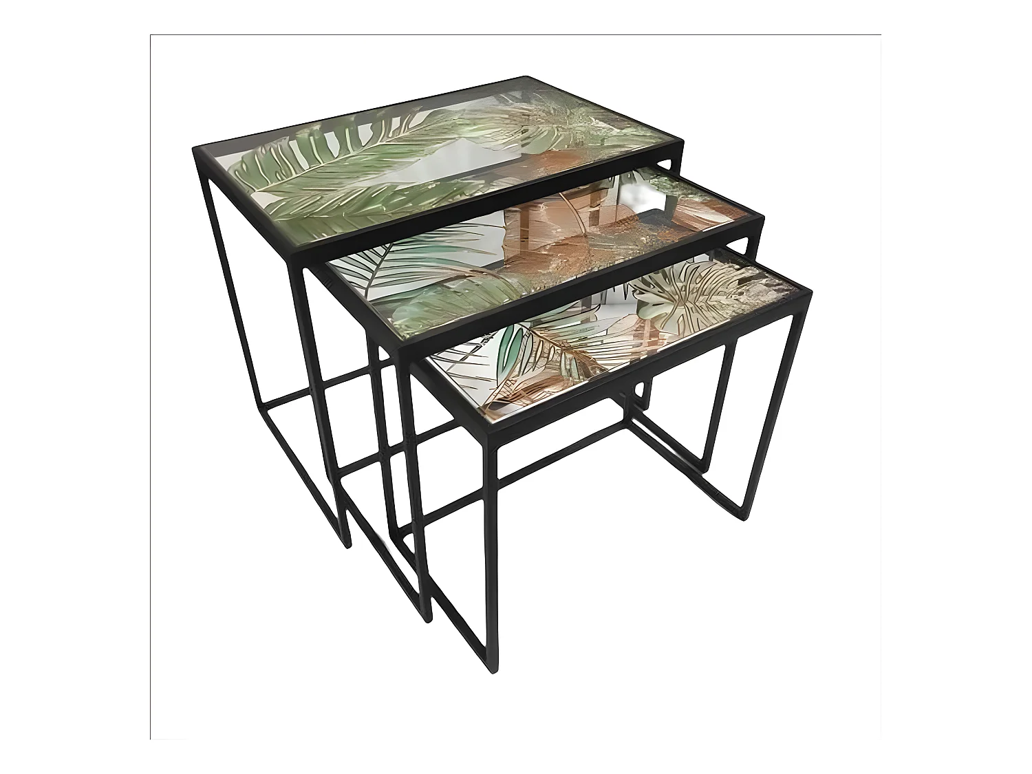 Conjunto 3 Mesas Auxiliares Amazonas Cristal Pintado