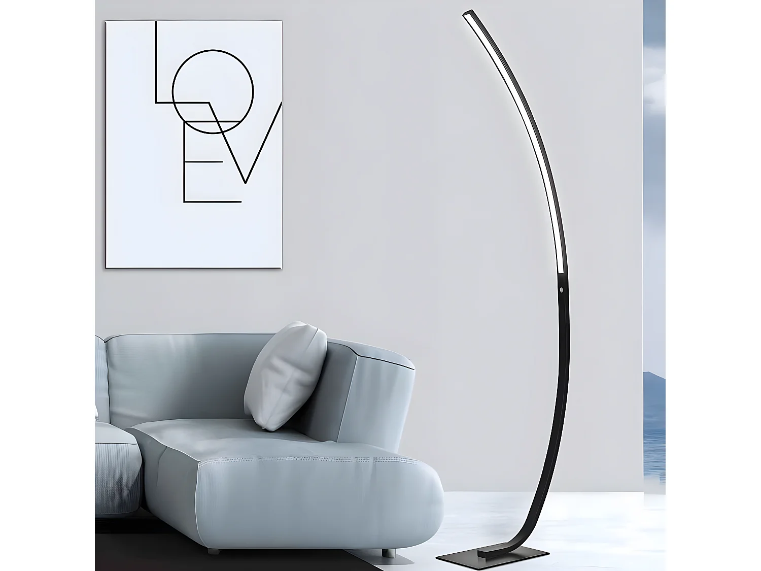 Pie De Salon Led 25w Modelo Apolo Negro Forma De Arco