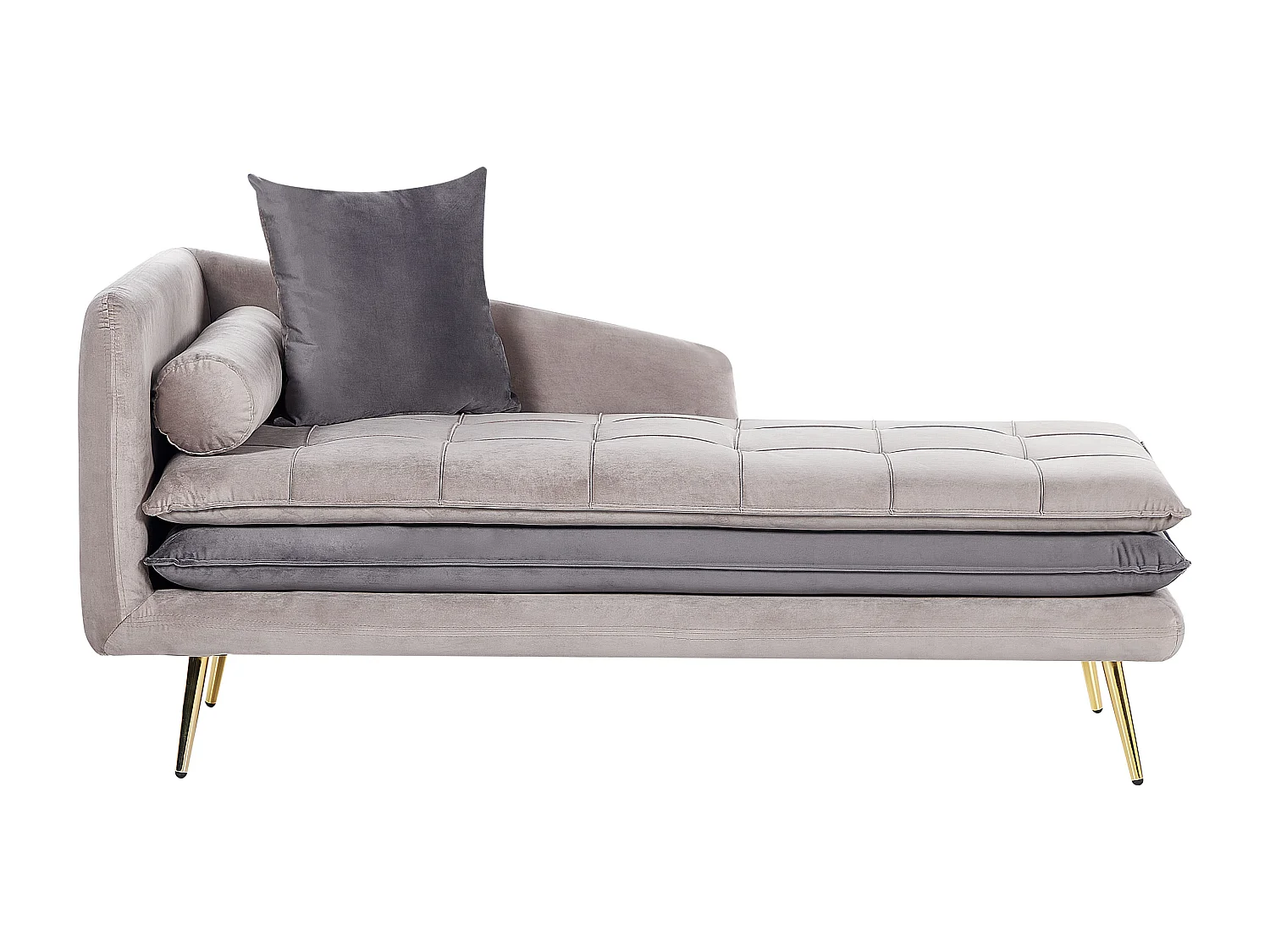 Chaise longue côté droite en velours beige et gris GONESSE