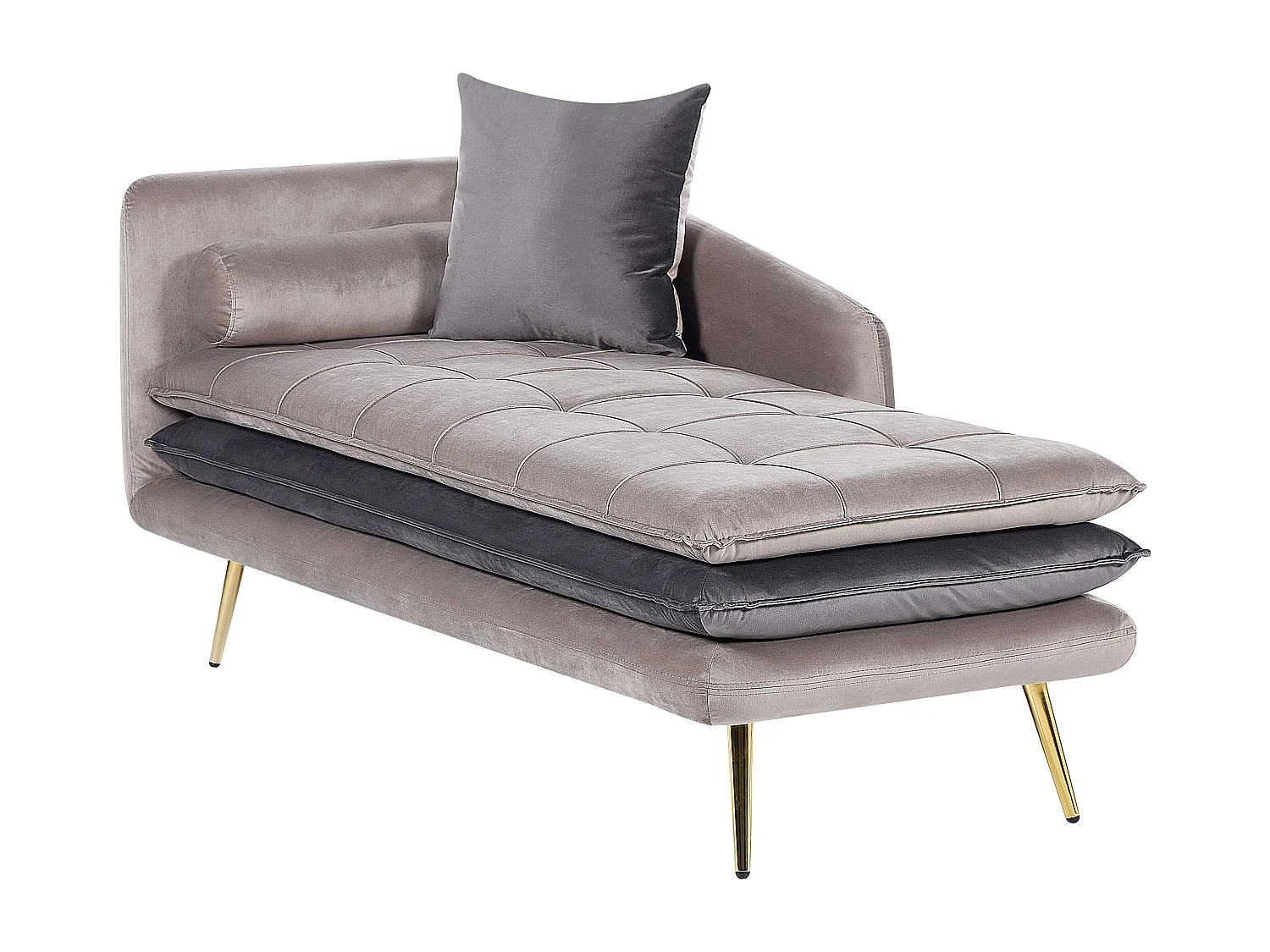 Chaise longue côté droite en velours beige et gris GONESSE