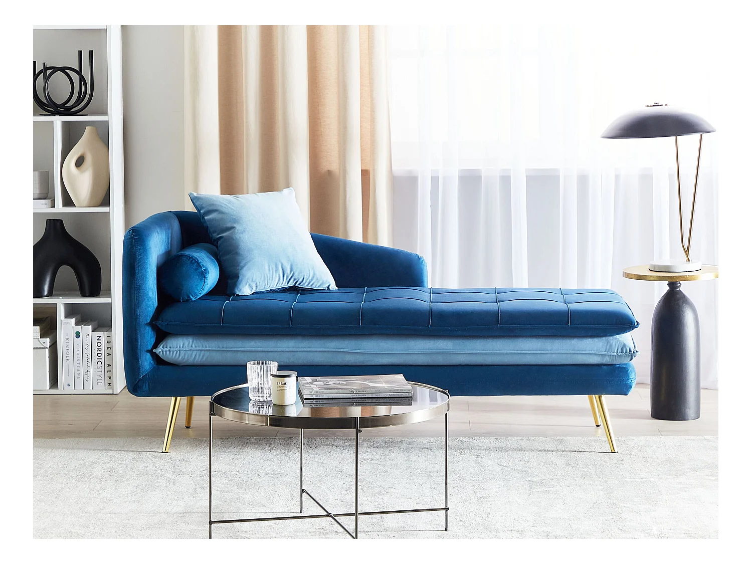 Chaise longue versione sinistra GONESSE Velluto Blu