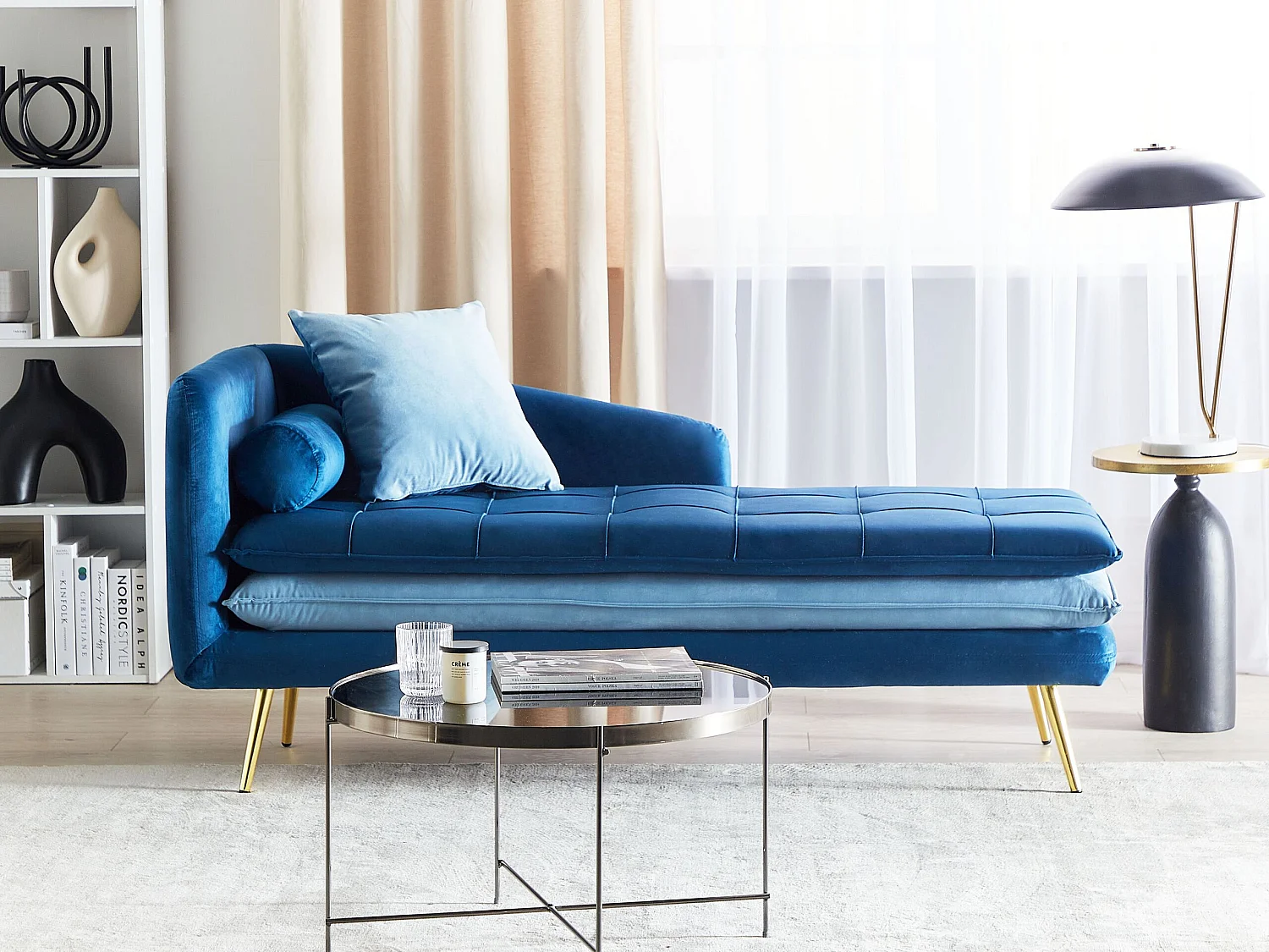 Linkszijdige chaise longue GONESSE Fluweel Blauw