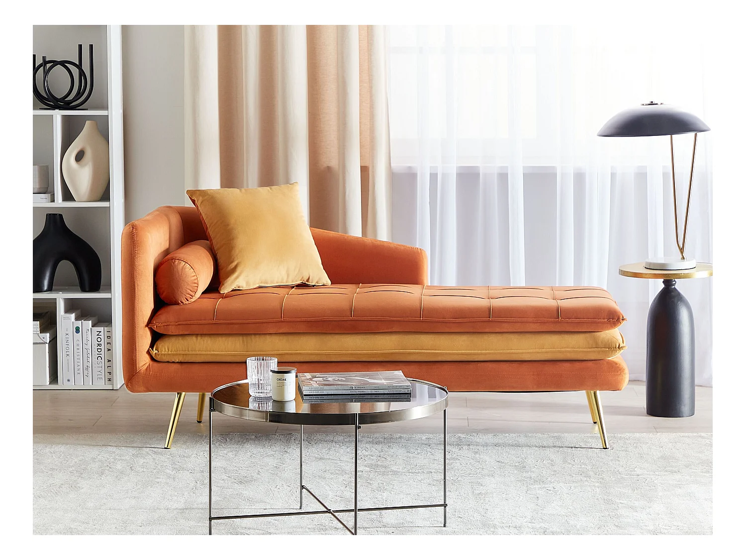 Chaise longue côté droite GONESSE Velours Orange