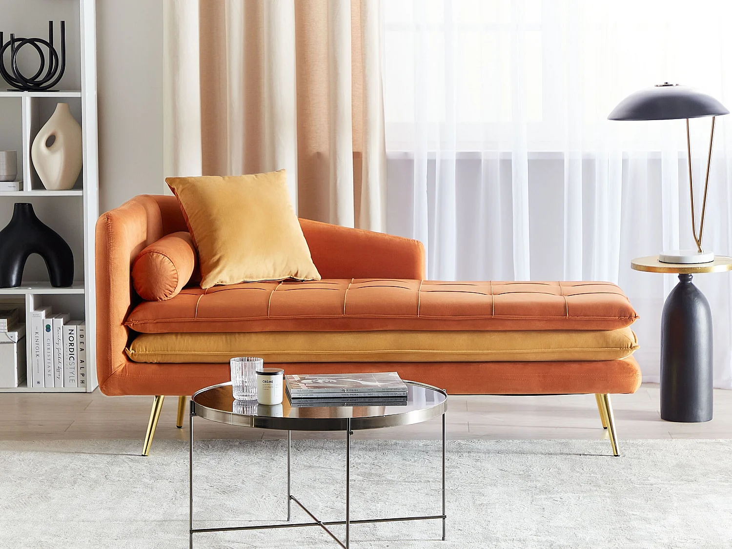 Chaise longue côté droite GONESSE Velours Orange