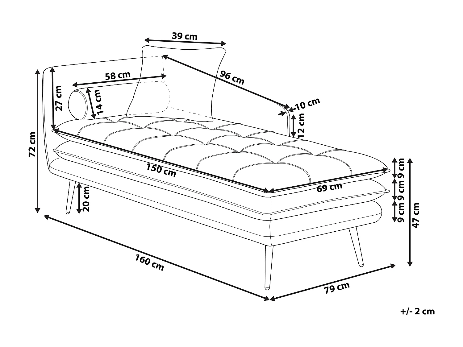 Linkszijdige chaise longue GONESSE Fluweel Oranje