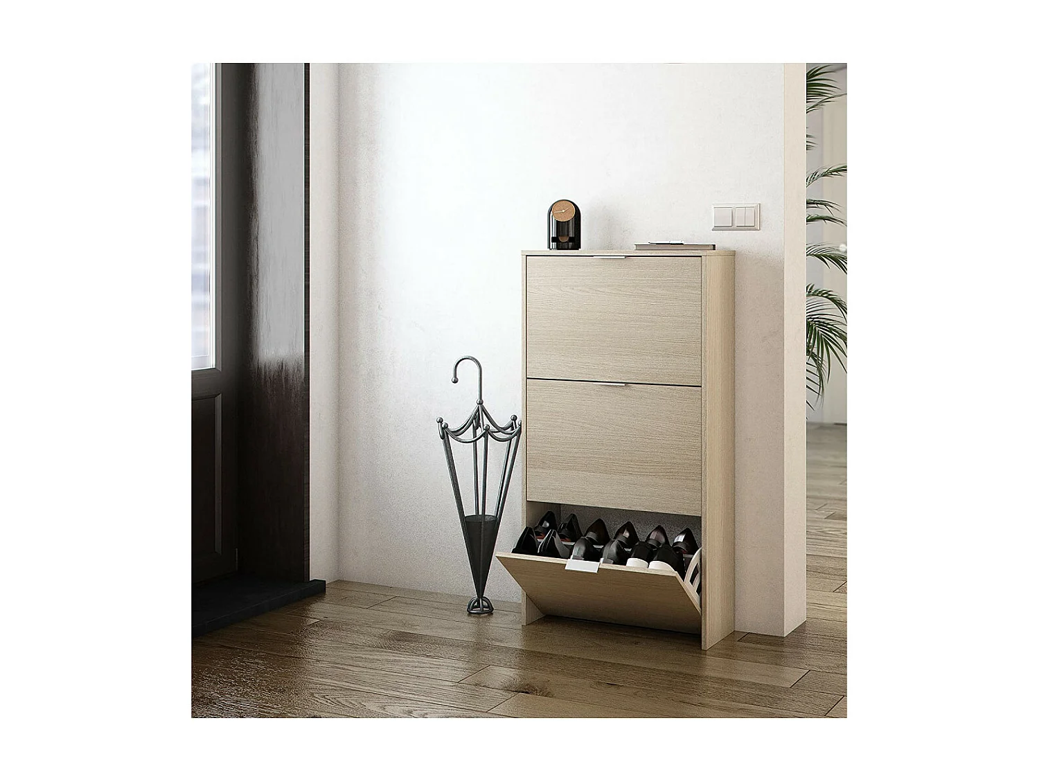 Meuble à chaussures NOLAN 3 abattants (18 Paires) L60cm x H113cm - Bois