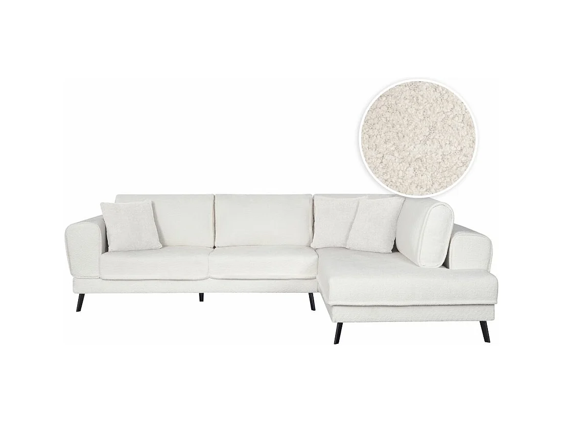Canapé d'angle droit 4 places India convertible 2 coffres en bouclettes - Blanc - L304 x 212 x 86cm - Loungitude