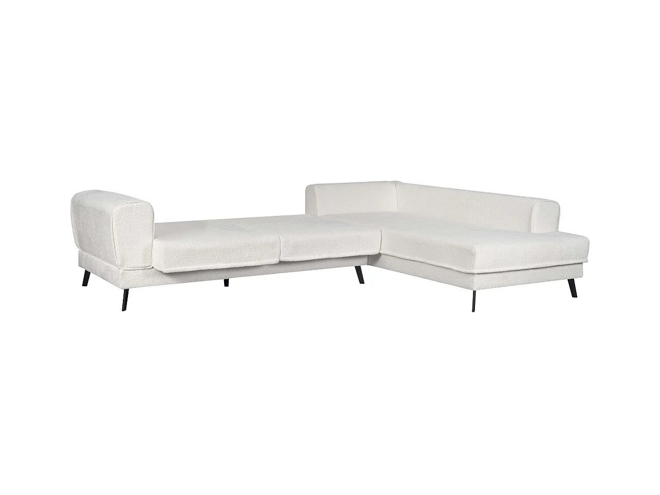 Canapé d'angle droit 4 places India convertible 2 coffres en bouclettes - Blanc - L304 x 212 x 86cm - Loungitude