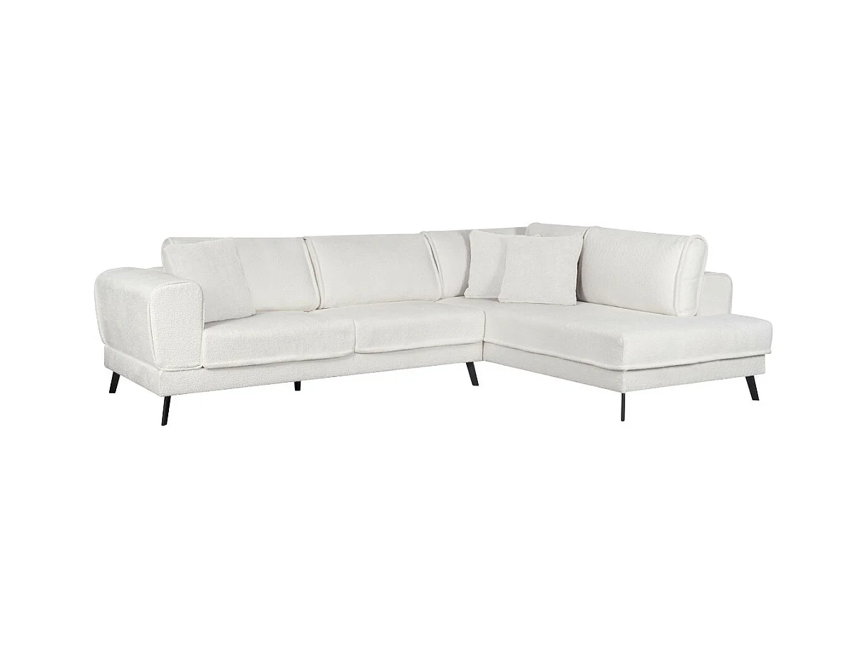Canapé d'angle droit 4 places India convertible 2 coffres en bouclettes - Blanc - L304 x 212 x 86cm - Loungitude