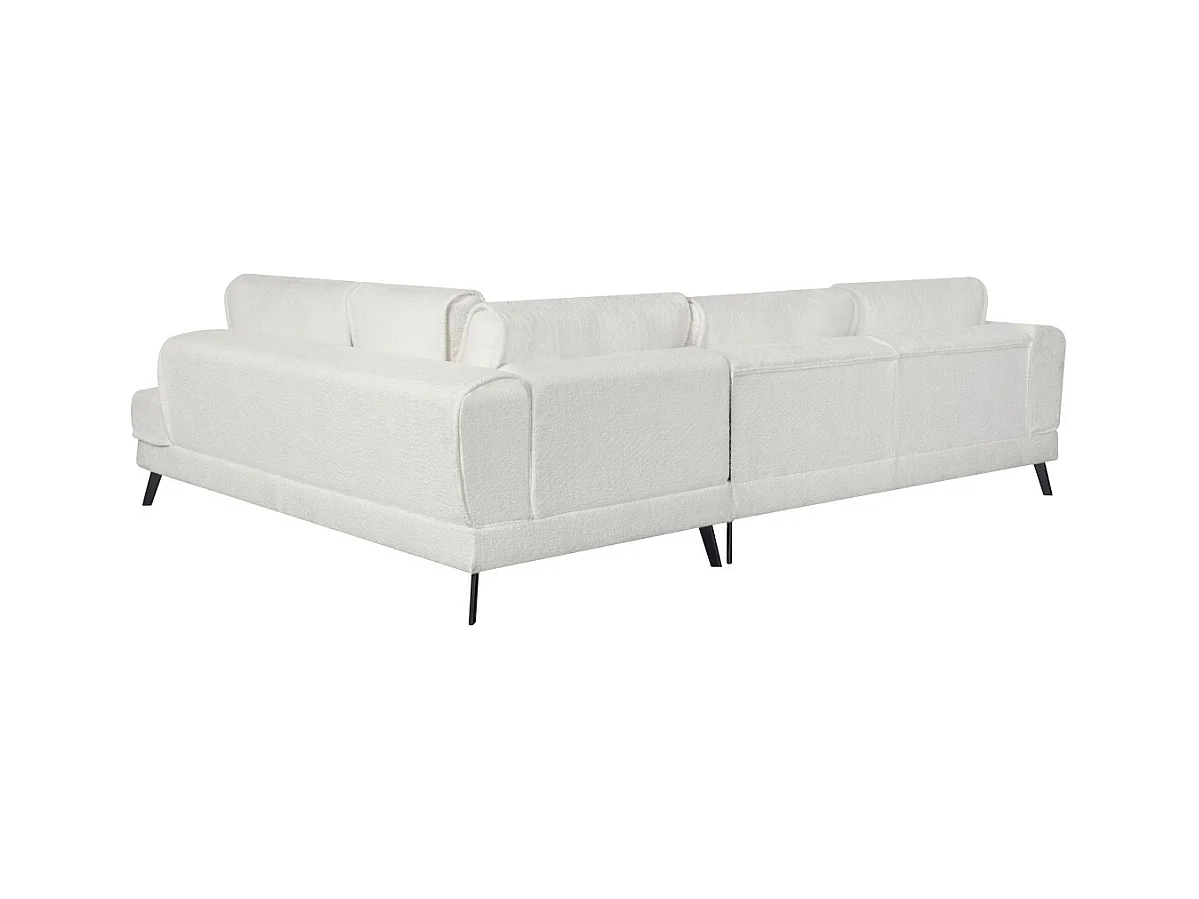 Canapé d'angle droit 4 places India convertible 2 coffres en bouclettes - Blanc - L304 x 212 x 86cm - Loungitude