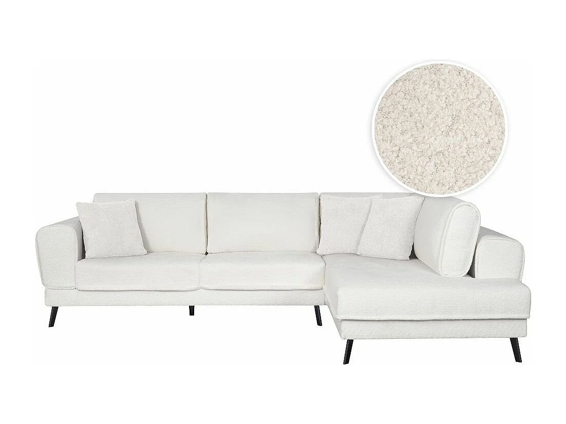 Canapé d'angle droit 4 places India convertible 2 coffres en bouclettes - Blanc - L304 x 212 x 86cm - Loungitude