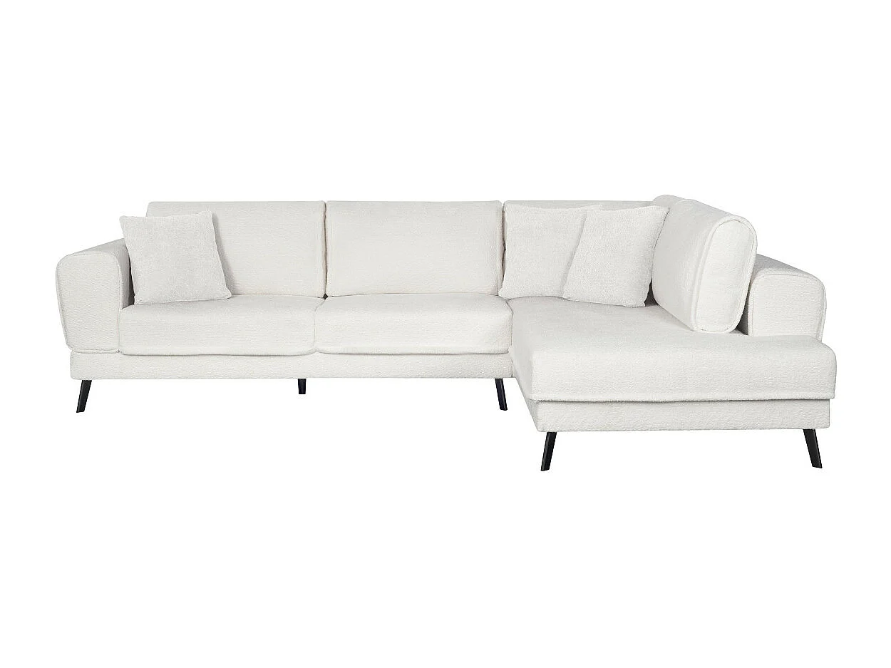 Canapé d'angle droit 4 places India convertible 2 coffres en bouclettes - Blanc - L304 x 212 x 86cm - Loungitude