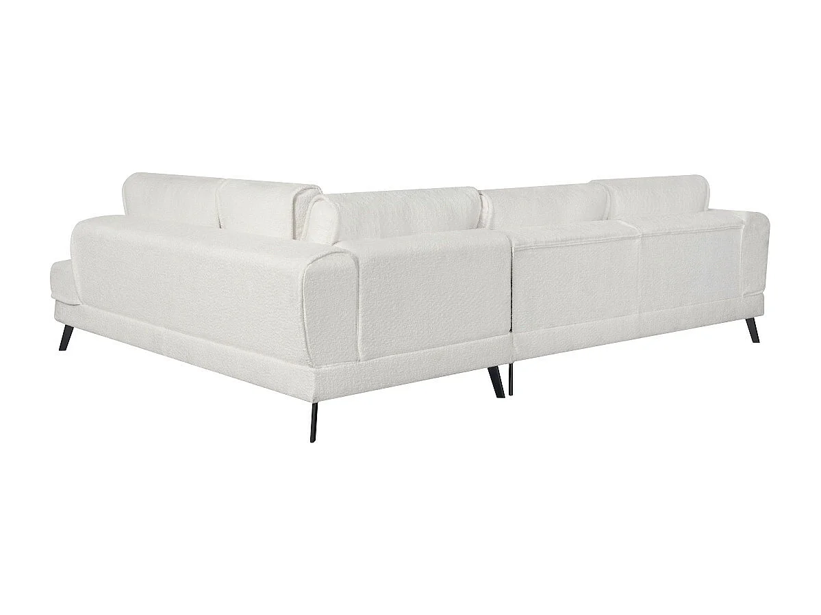 Canapé d'angle droit 4 places India convertible 2 coffres en bouclettes - Blanc - L304 x 212 x 86cm - Loungitude