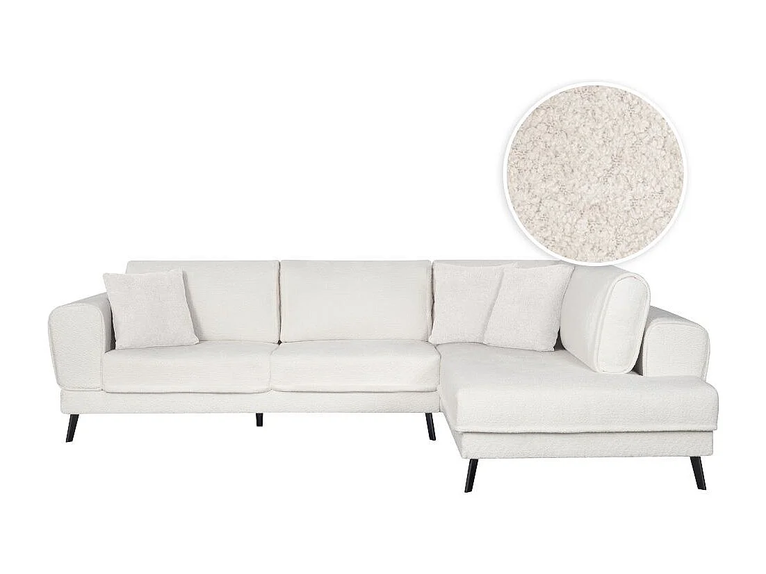 Canapé d'angle droit 4 places India convertible 2 coffres en bouclettes - Blanc - L304 x 212 x 86cm - Loungitude