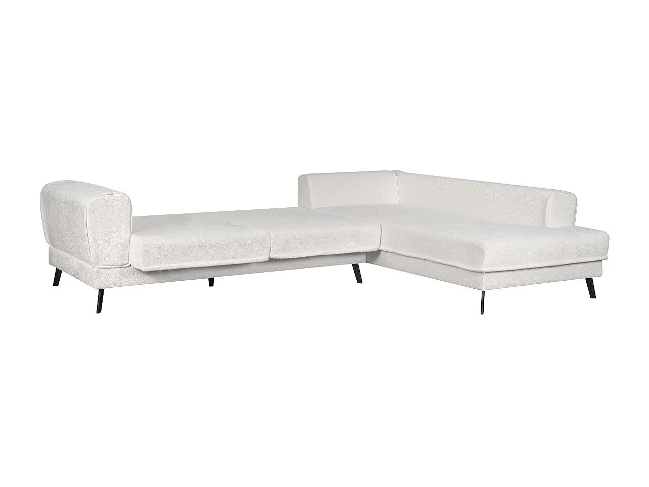 Canapé d'angle droit 4 places India convertible 2 coffres en bouclettes - Blanc - L304 x 212 x 86cm - Loungitude