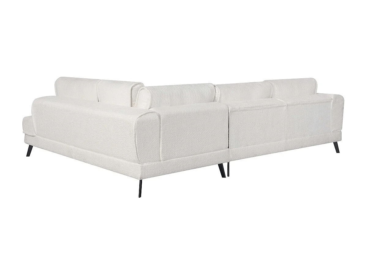Canapé d'angle droit 4 places India convertible 2 coffres en bouclettes - Blanc - L304 x 212 x 86cm - Loungitude