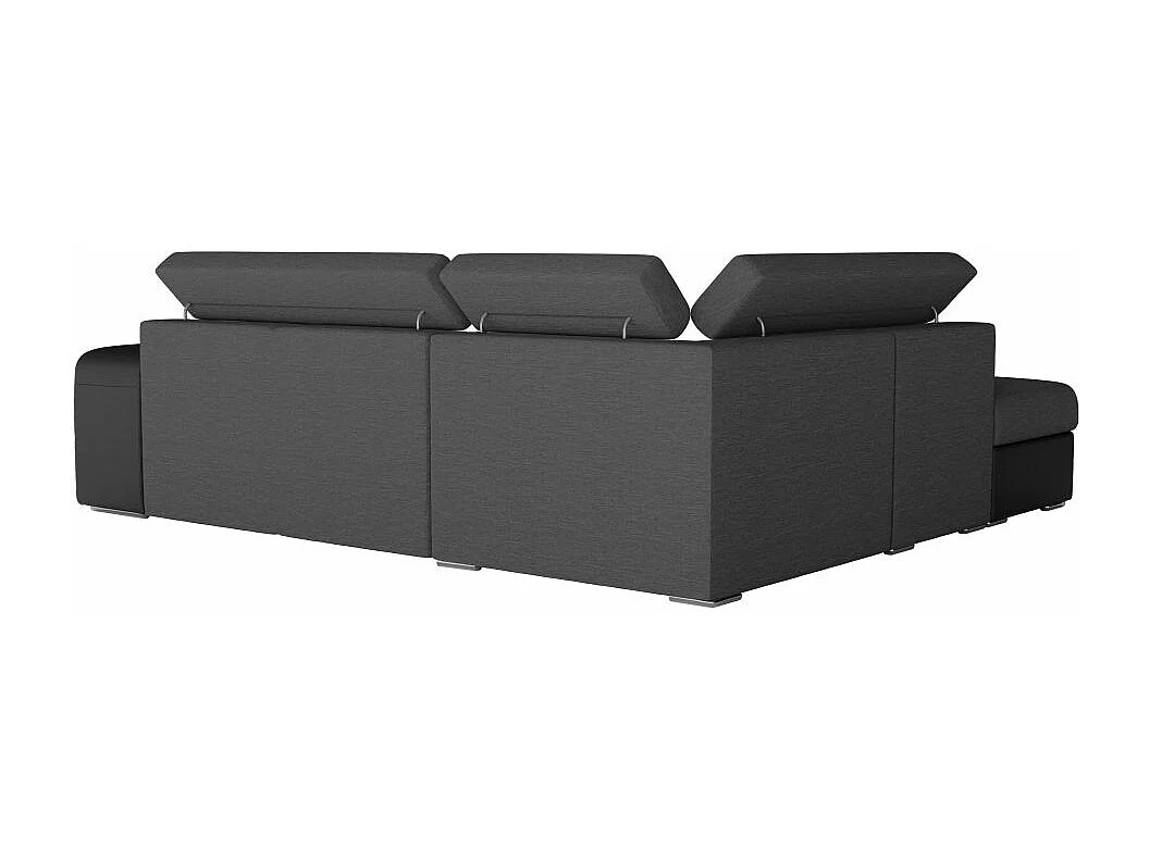Canapé d'angle gauche 3 places Soan convertible en simili et tissu - Gris / Noir - L262 x P220 x H76cm - Loungitude