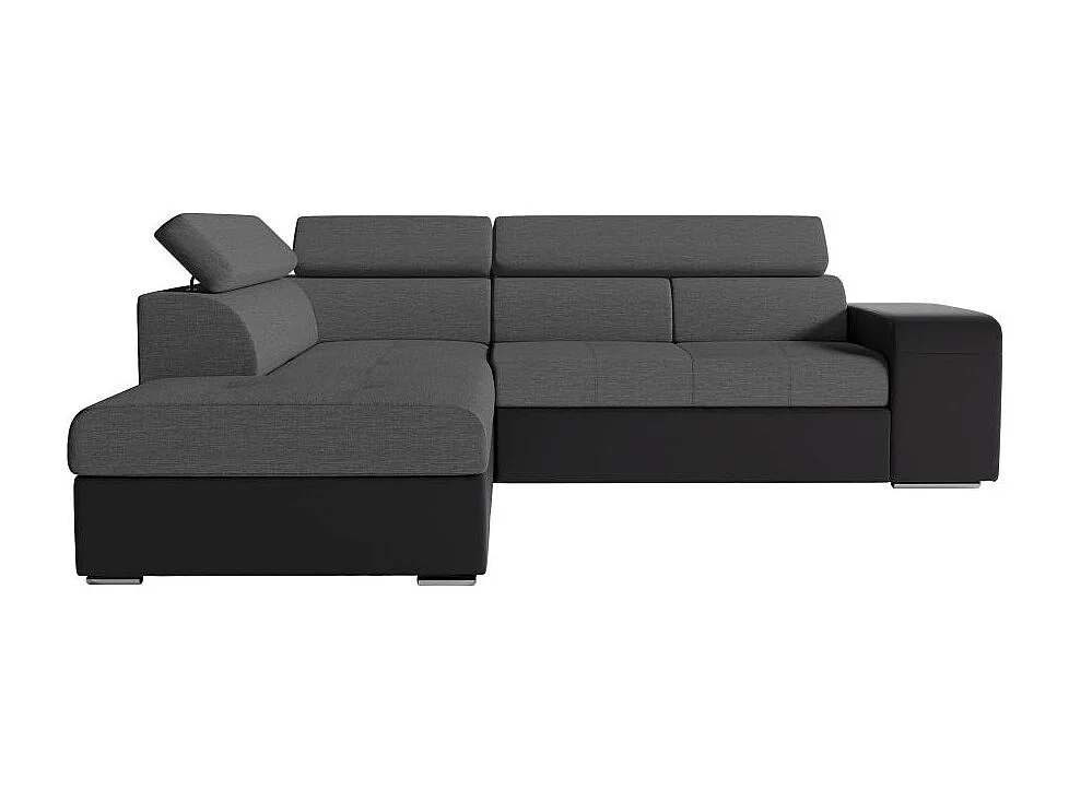 Canapé d'angle gauche 3 places Soan convertible en simili et tissu - Gris / Noir - L262 x P220 x H76cm - Loungitude