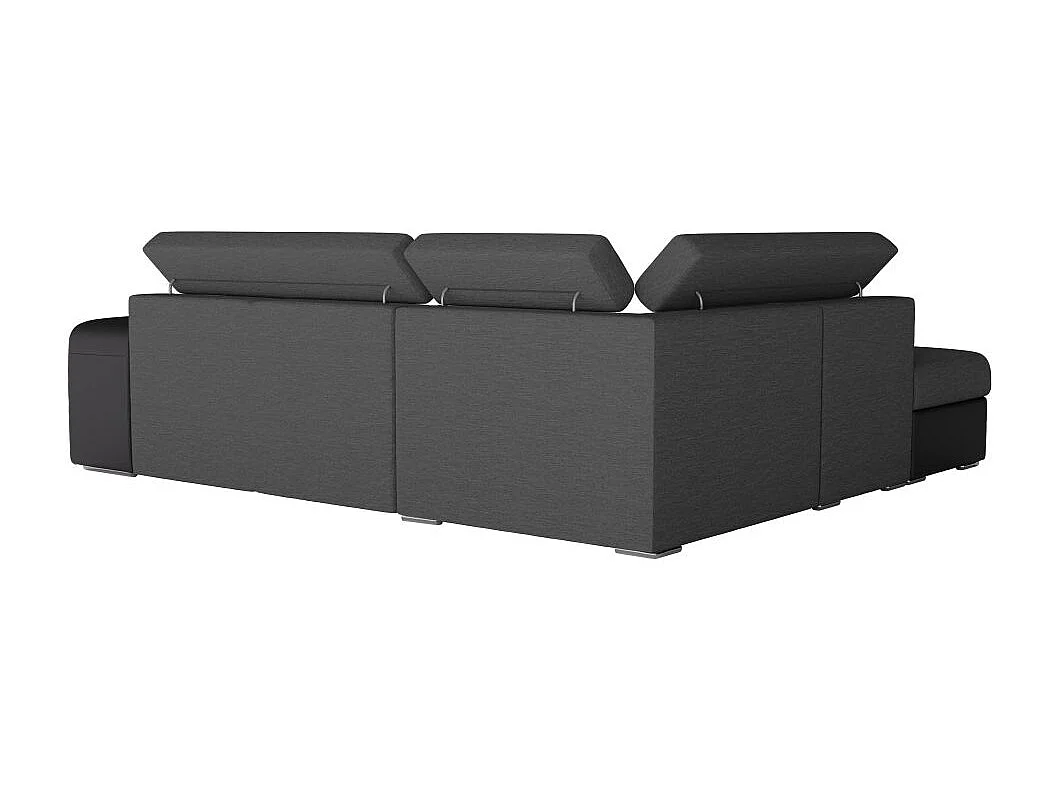 Canapé d'angle gauche 3 places Soan convertible en simili et tissu - Gris / Noir - L262 x P220 x H76cm - Loungitude