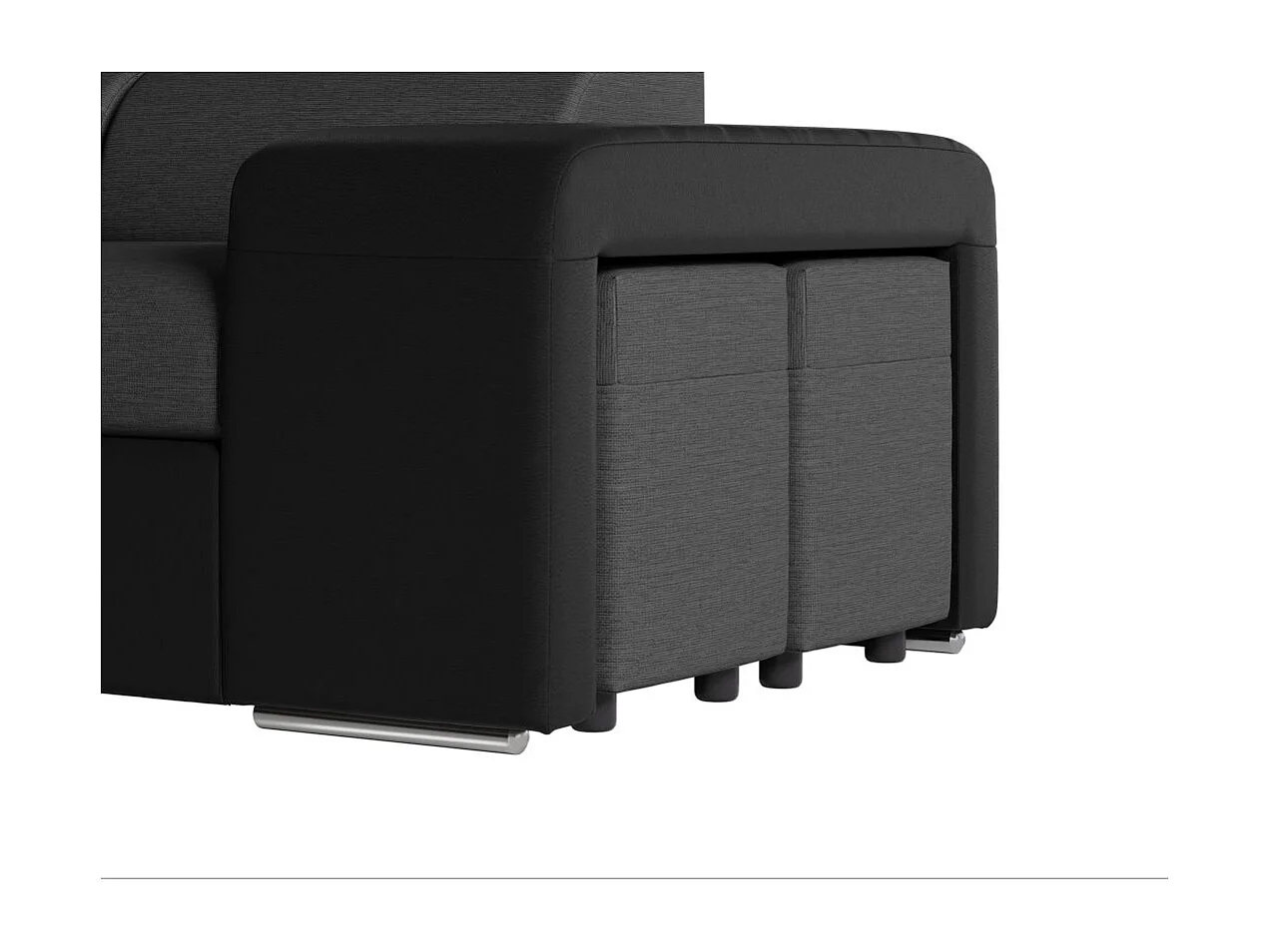 Canapé d'angle gauche 3 places Soan convertible en simili et tissu - Gris / Noir - L262 x P220 x H76cm - Loungitude