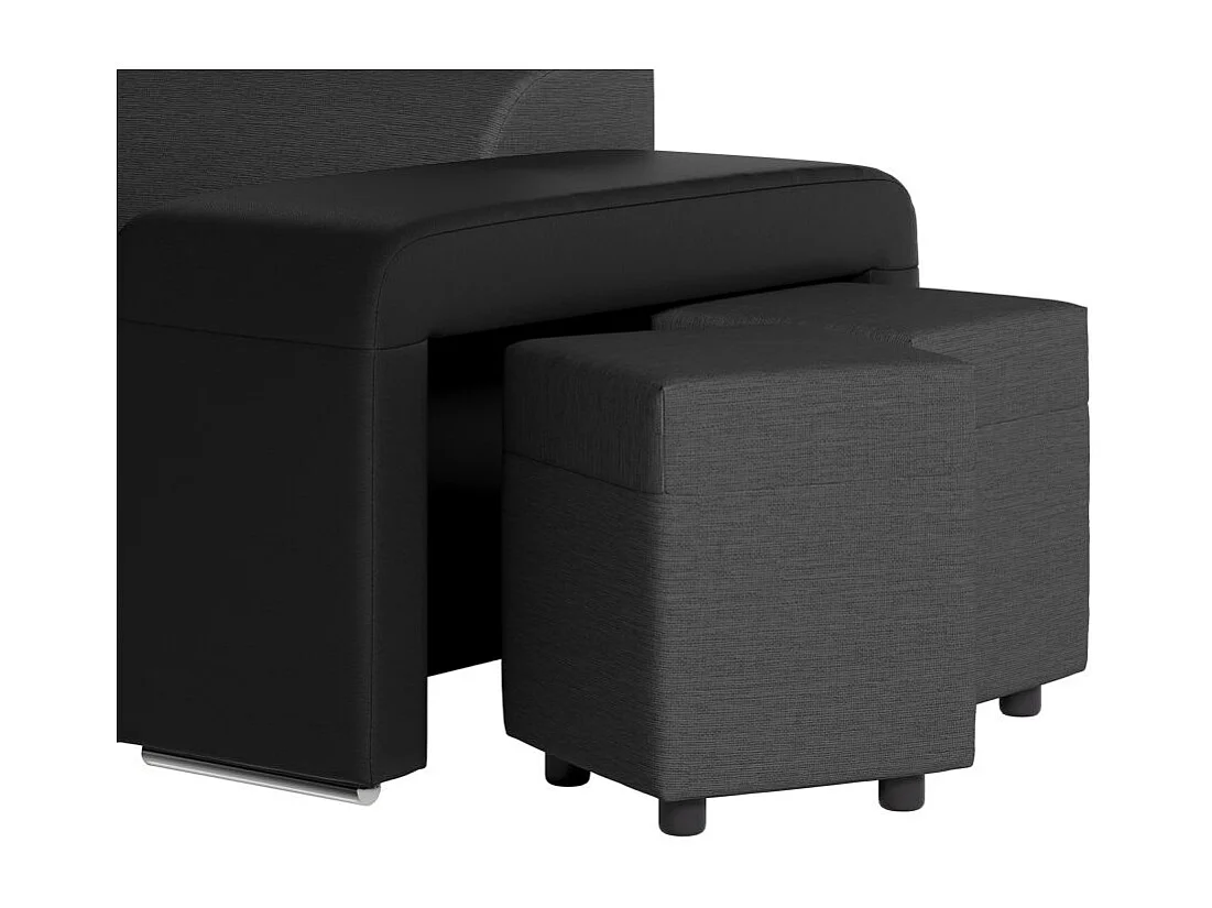 Canapé d'angle gauche 3 places Soan convertible en simili et tissu - Gris / Noir - L262 x P220 x H76cm - Loungitude