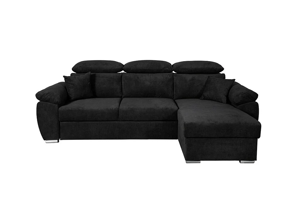 Canapé d'angle Komo Reversible et Convertible avec coffre et têtières réglables en tissu - Noir - L265 x P166 x H91cm - Loungitude