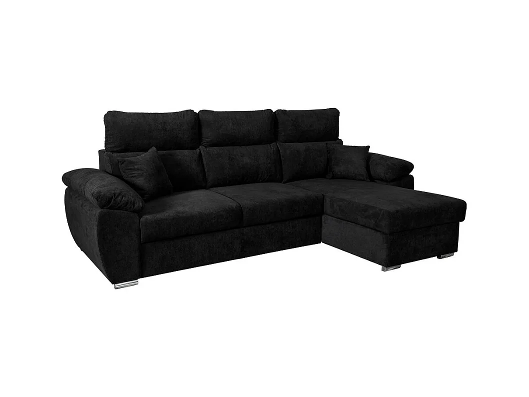 Canapé d'angle Komo Reversible et Convertible avec coffre et têtières réglables en tissu - Noir - L265 x P166 x H91cm - Loungitude