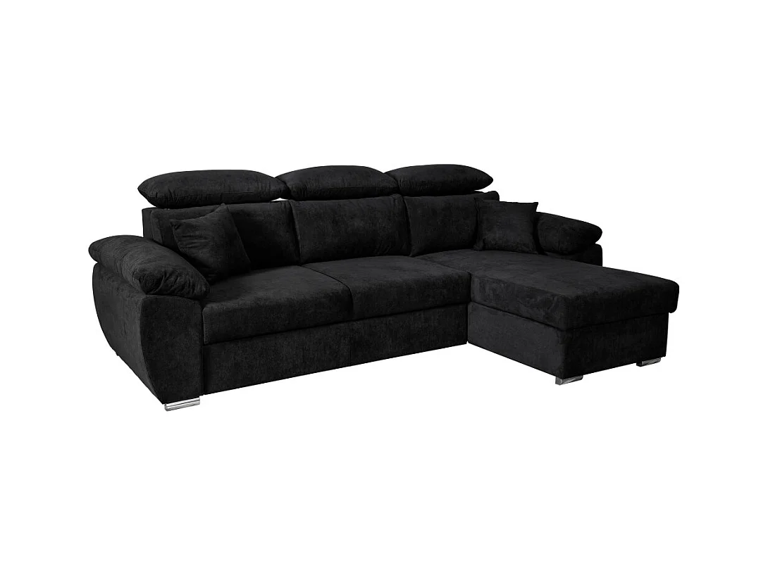 Canapé d'angle Komo Reversible et Convertible avec coffre et têtières réglables en tissu - Noir - L265 x P166 x H91cm - Loungitude
