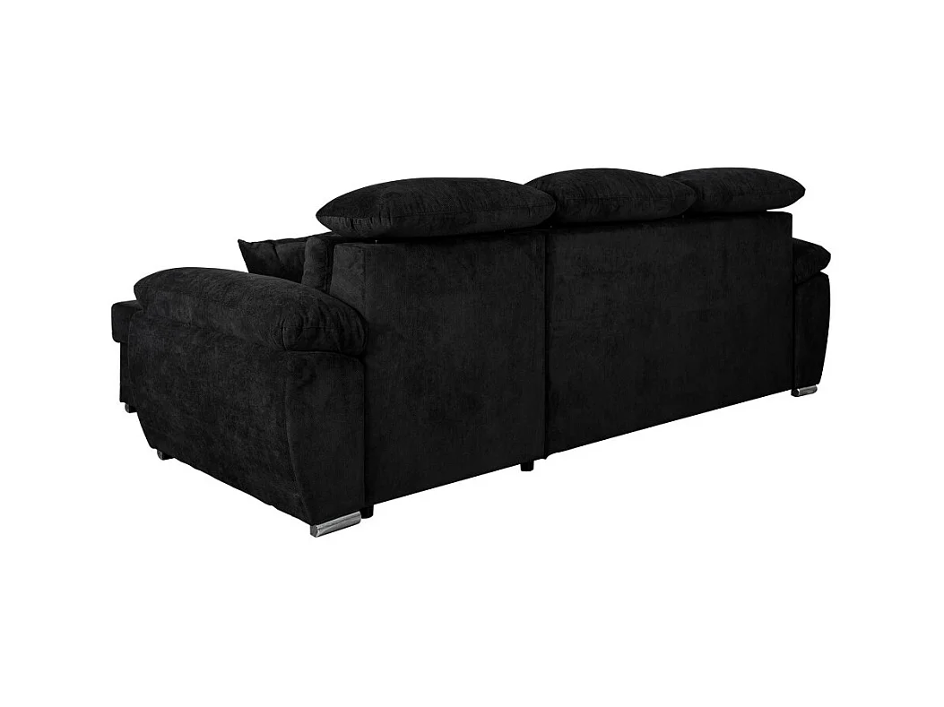 Canapé d'angle Komo Reversible et Convertible avec coffre et têtières réglables en tissu - Noir - L265 x P166 x H91cm - Loungitude