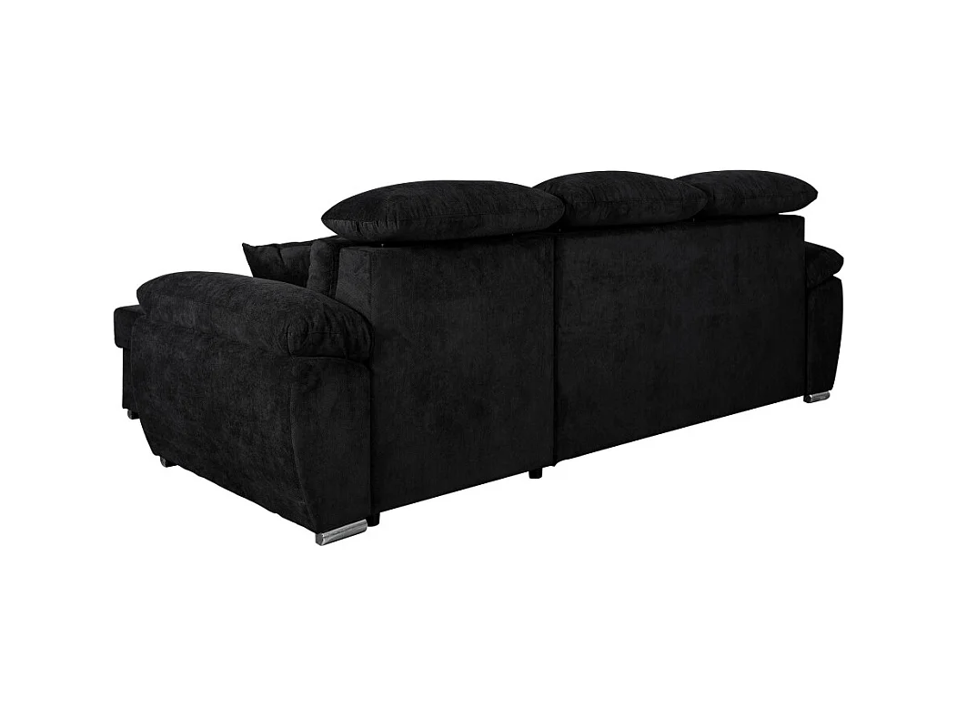 Canapé d'angle Komo Reversible et Convertible avec coffre et têtières réglables en tissu - Noir - L265 x P166 x H91cm - Loungitude
