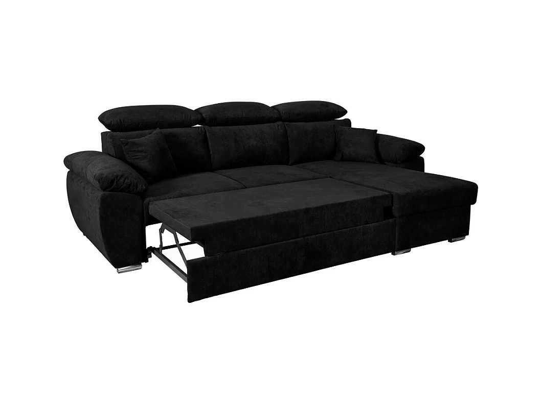 Canapé d'angle Komo Reversible et Convertible avec coffre et têtières réglables en tissu - Noir - L265 x P166 x H91cm - Loungitude