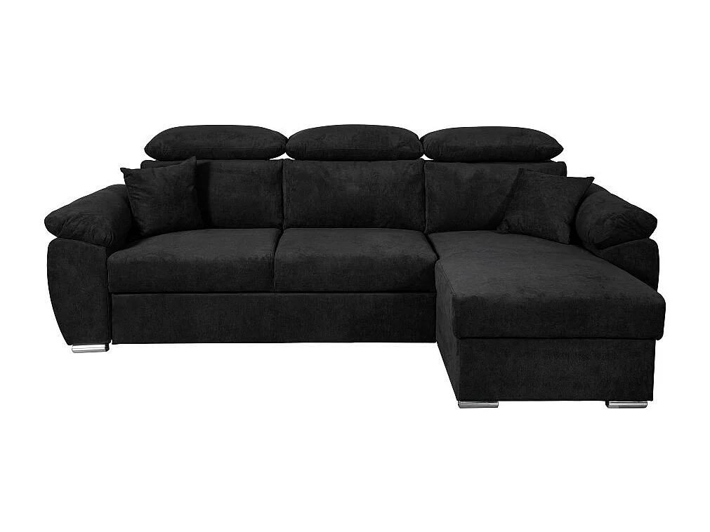 Canapé d'angle Komo Reversible et convertible avec coffre et têtières réglables en tissu - Noir - L265 x P166 x H91cm - Loungitude