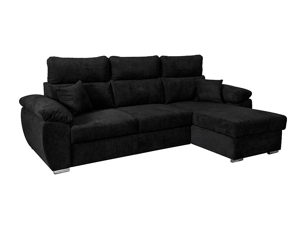 Canapé d'angle Komo Reversible et convertible avec coffre et têtières réglables en tissu - Noir - L265 x P166 x H91cm - Loungitude