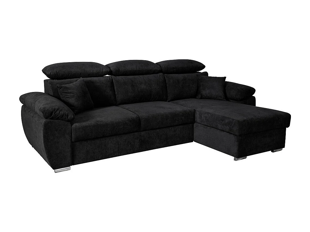 Canapé d'angle Komo Reversible et convertible avec coffre et têtières réglables en tissu - Noir - L265 x P166 x H91cm - Loungitude