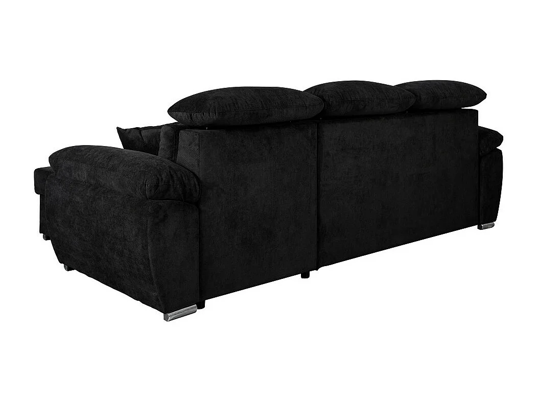 Canapé d'angle Komo Reversible et convertible avec coffre et têtières réglables en tissu - Noir - L265 x P166 x H91cm - Loungitude