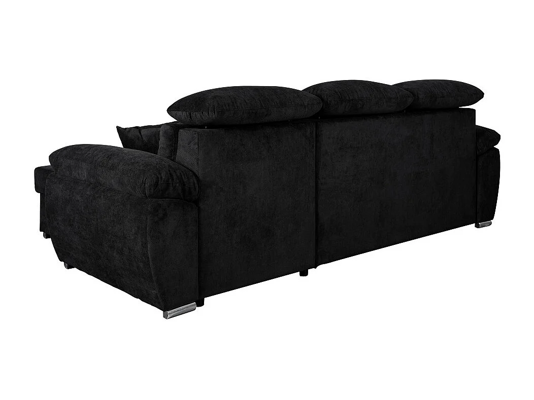 Canapé d'angle Komo Reversible et convertible avec coffre et têtières réglables en tissu - Noir - L265 x P166 x H91cm - Loungitude