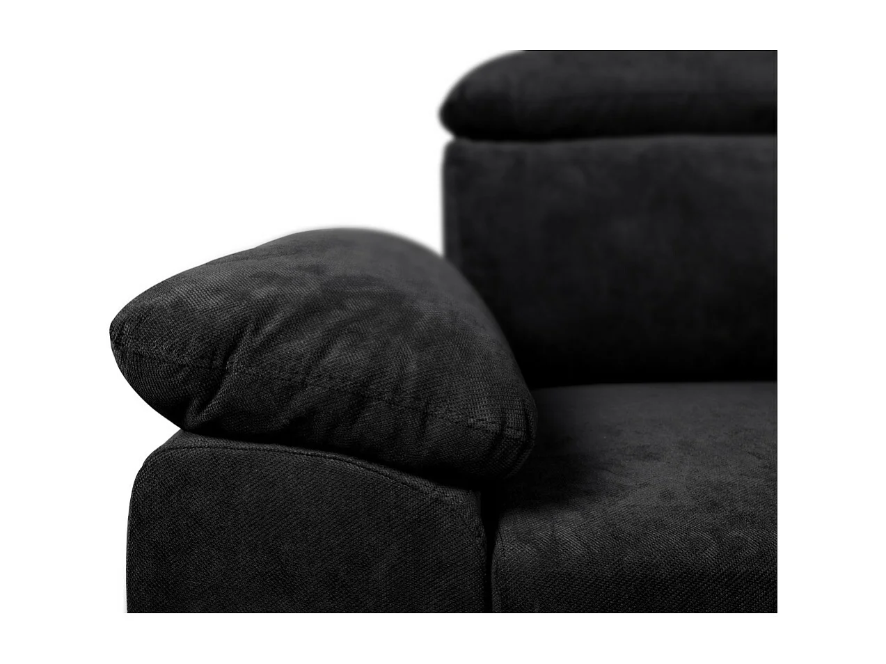 Canapé d'angle Komo Reversible et convertible avec coffre et têtières réglables en tissu - Noir - L265 x P166 x H91cm - Loungitude