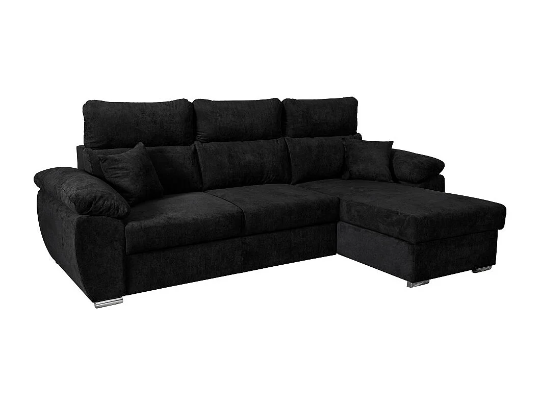 Canapé d'angle Komo Reversible et convertible avec coffre et têtières réglables en tissu - Noir - L265 x P166 x H91cm - Loungitude