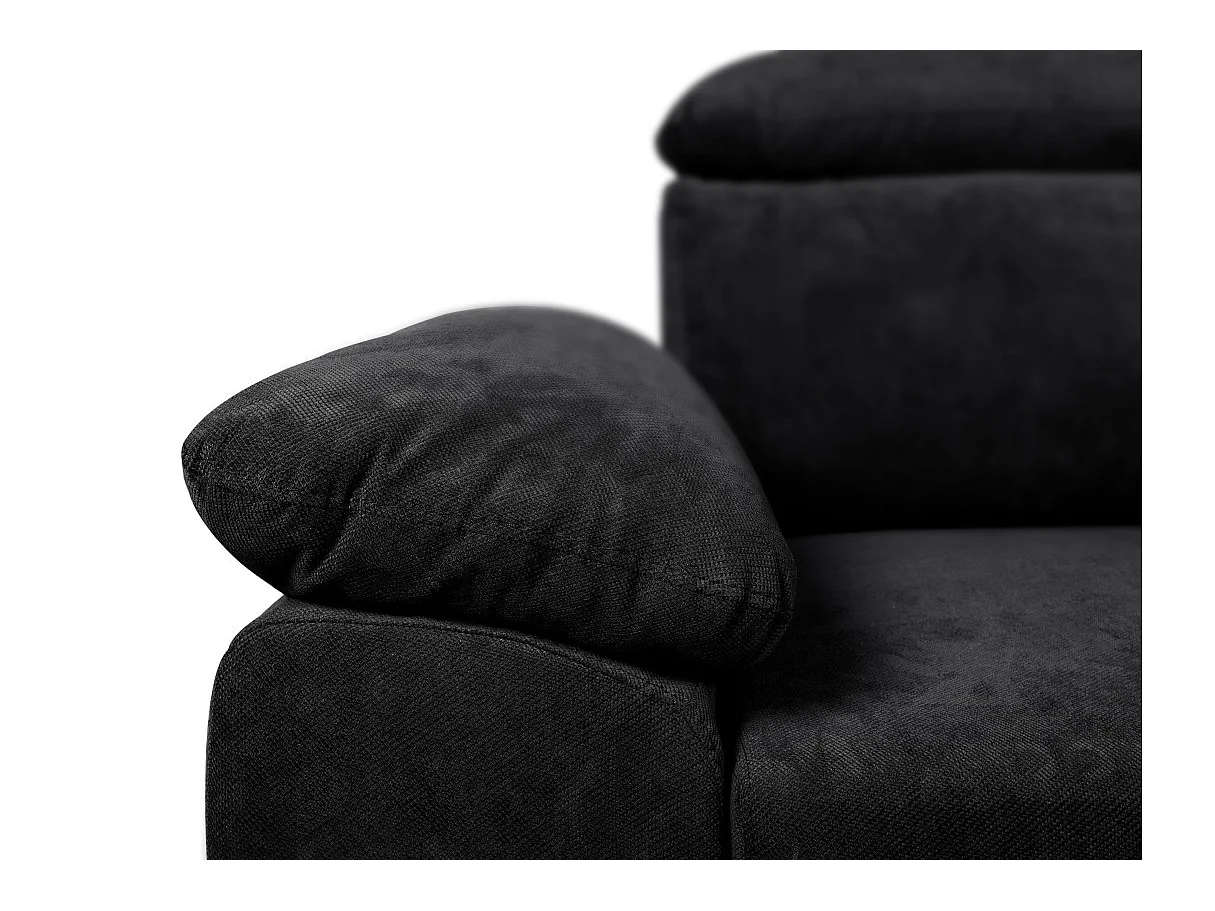 Canapé d'angle Komo Reversible et convertible avec coffre et têtières réglables en tissu - Noir - L265 x P166 x H91cm - Loungitude