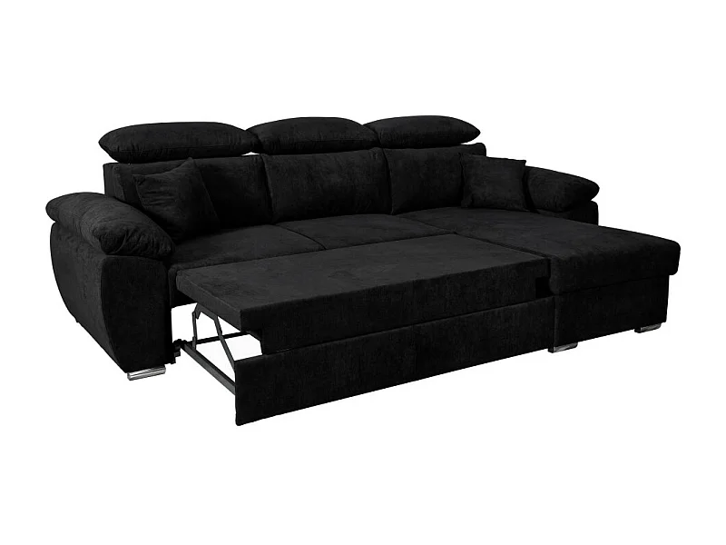 Canapé d'angle Komo Reversible et convertible avec coffre et têtières réglables en tissu - Noir - L265 x P166 x H91cm - Loungitude