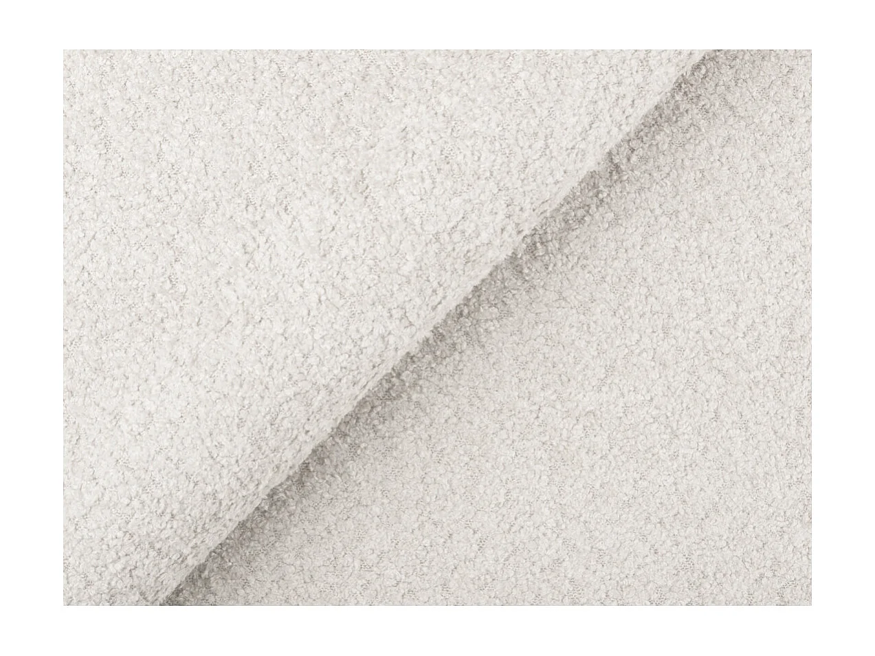 Canapé d'angle droit convertible Rio Scandinave avec coffre en tissu bouclette - Blanc, Pied bois - L271 x P192 x H70cm - Loungitude