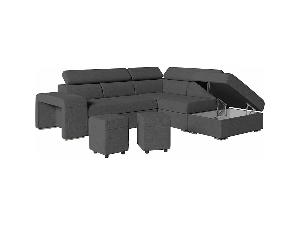 Canapé d'angle droit 3 places Soan convertible en tissu - Gris anthracite - L262 x P220 x H76cm - Loungitude